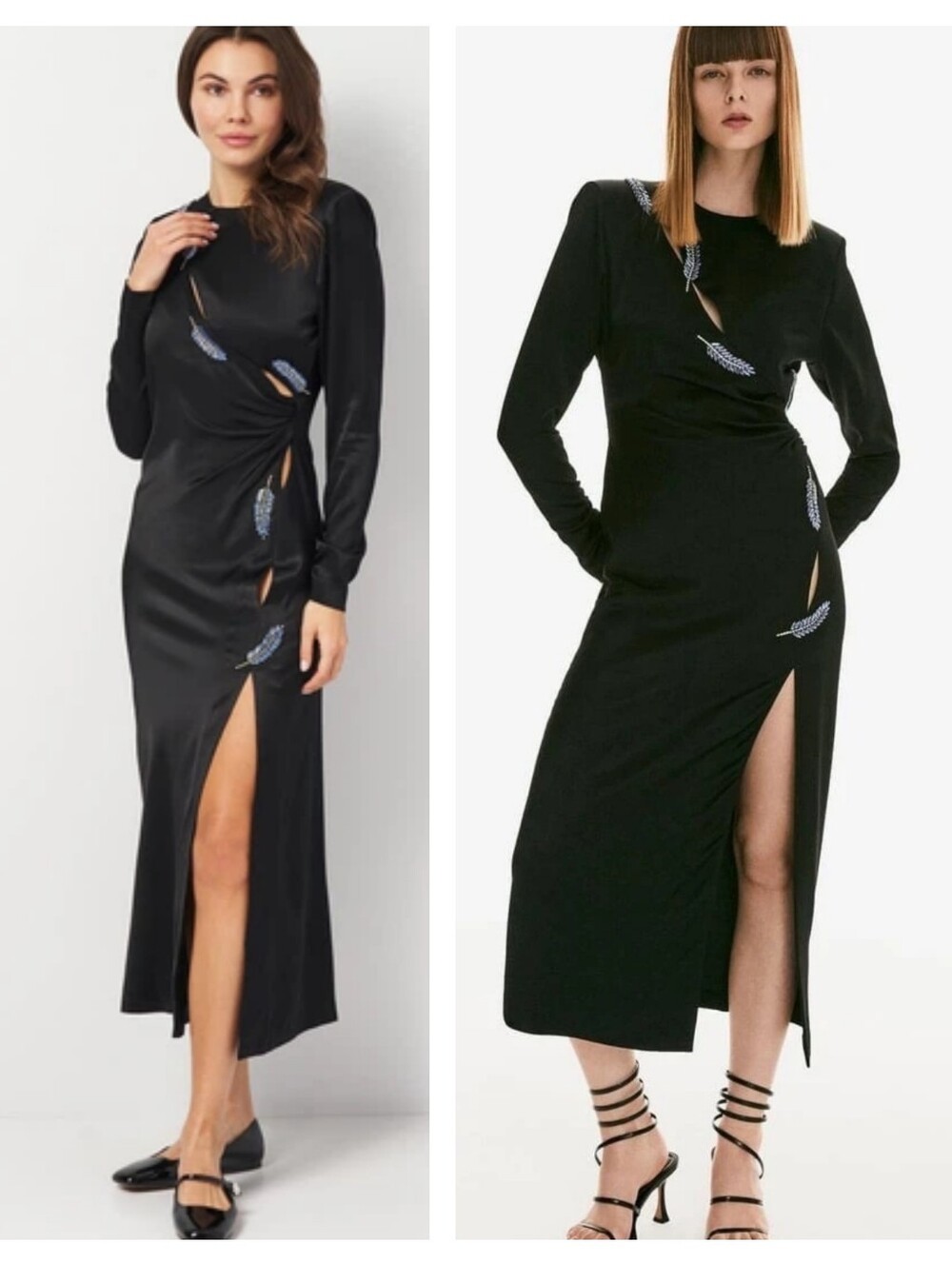 Zara satin Midi dress embellished leaf appliqués Large Soft Dramatic Blogger